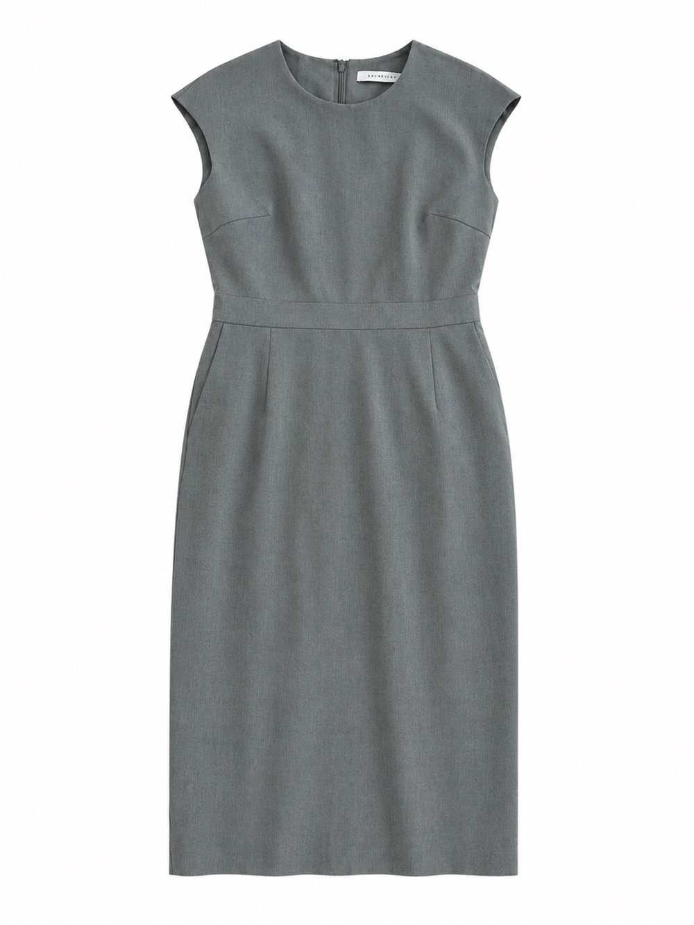 Tailored Cap-Sleeve Midi Dress in Gray